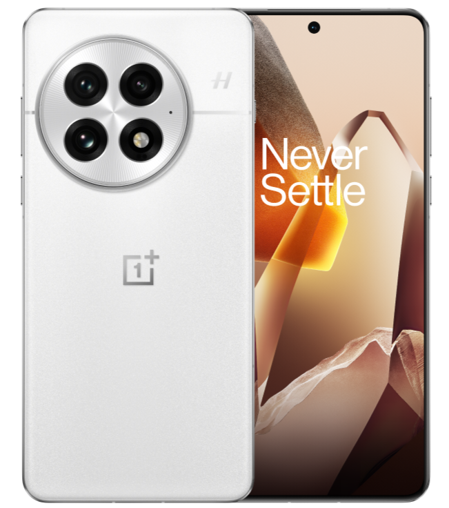 a white OnePlus 13 with a four-lensed camera